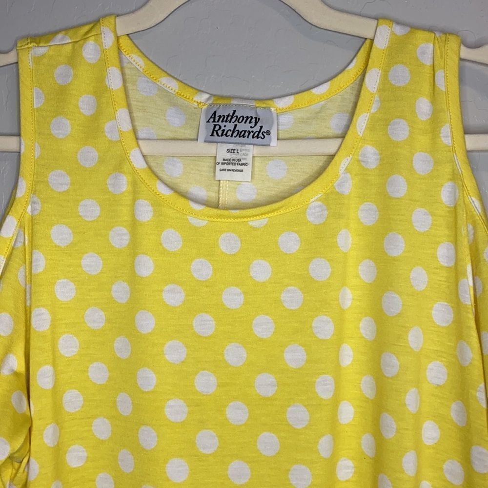 Anthony Richards Women’s Yellow with White Polka Dot Cold Shoulder Tunic Large - Picture 2 of 7